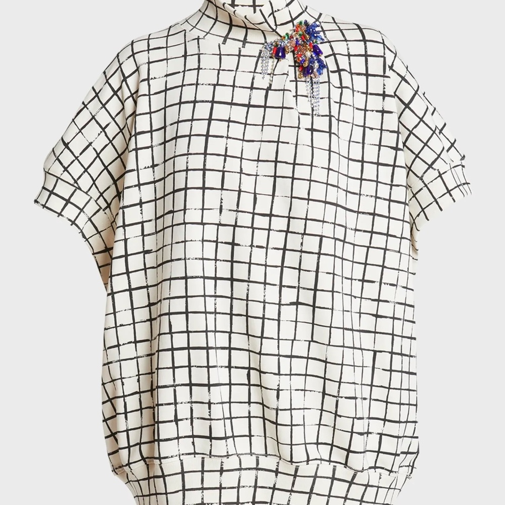 Dries Van Noten Halovara Grid Print Blouse Sweatshirt  with Rhinestone Details